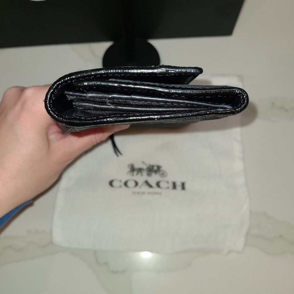 Vintage Coach Y2K Signature Jacquard Black Leather Clutch Wallet EUC - Picture 6 of 9